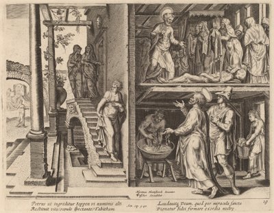 Wskrzeszenie Tabitha autorstwa Philip Galle after Maerten van Heemskerck
