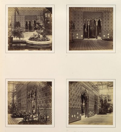 [Fasada Alhambry Court w kierunku nawy, Wejście do Alhambry Court, widok z boku ..., ok. godz. 1859. autorstwa Philip Henry Delamotte.
