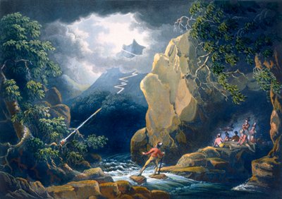 Flash of Lightening: Caught in a Mountain Storm, pub. 1805. autorstwa Philip James