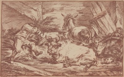 Zwierzęta w stajni (czerwona kreda na papierze) autorstwa Philip James de (1740-1812) Loutherbourg