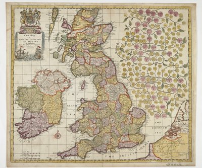 Nowa mapa Anglii Szkocji i Irlandii, c.1690 (kolorowe grawerowanie) autorstwa Philip Lea