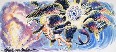 Mityczny potwór, ilustracja z książki "The Water Babies" autorstwa Charlesa Kingsleya autorstwa Philip Mendoza