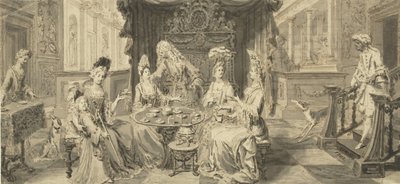 Eleganckie społeczeństwo przy okrągłym stole, um 1700 autorstwa Philip Tidemann