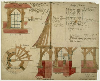 Plany Czerwonego Domu, Bexleyheath (pióro i atrament oraz toaleta na papierze) autorstwa Philip Webb