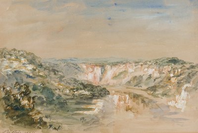 The Bend in the River, niedaleko Chepstow, Monmouthshire, 1905 (toaleta i gwasz na papierze) autorstwa Philip Wilson Steer
