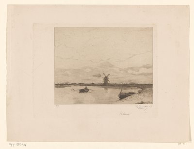 Płyń łodzią wiosłową po łące z młynem Płaca (tytuł oryginalny) autorstwa Philip Zilcken (signed by artist)