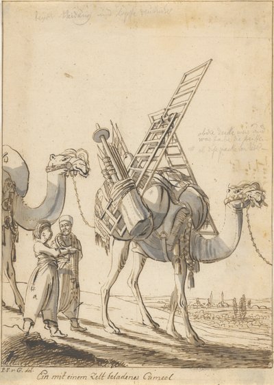 Wielbłąd z namiotem (mężczyzna z wielbłądem z sklepu z namiotami) autorstwa Philipp Ferdinand von Gudenus