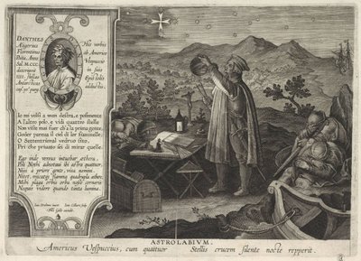 Amerigo Vespucci odnajdujący konstelację Krzyża Południa z astrolabium Americae Retectio, 1591 autorstwa Philipp Galle