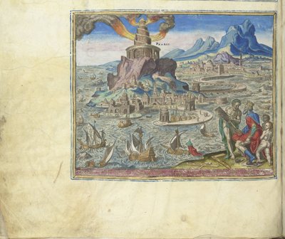 Latarnia morska w Aleksandrii z serii Ósme cuda świata, 1572 autorstwa Philipp Galle