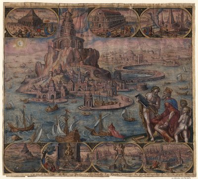 Latarnia morska w Aleksandrii z cyklu Ósme cuda świata według Maartena van Heemskercka, 1572 autorstwa Philipp Galle