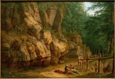 Hackert, skalisty krajobraz z żołnierzami (Masso del Diavolo) autorstwa Philipp Hackert