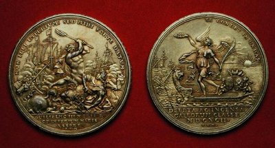 Medal upamiętniający bitwę pod La Hogue w 1692 (metal) (patrz także 144616) autorstwa Philipp Heinrich Mueller