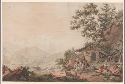 Rodzina w domu w górach autorstwa Philipp Jacques Loutherbourg (I) (attributed to)