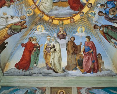 Dante i Beatrice rozmawiają z Piccardą i Constance, z „Niebios Błogosławionych i Empiriańskich”, Pokój Dantego (fresk) autorstwa Philipp Veit
