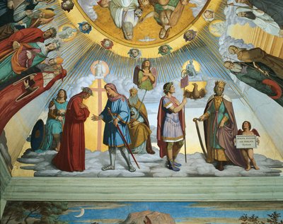 Scena z „Niebios błogosławionych i Empireum”, Sala Dantego (fresk) autorstwa Philipp Veit