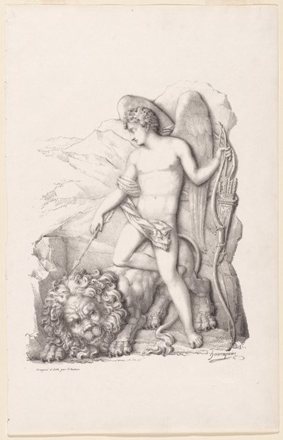 L’Amour terrassant un lion (Uosobienie miłości, która pokonała lwa) autorstwa Philippe Auguste Hennequin
