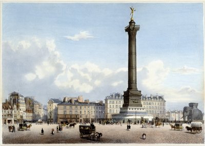 Kolumna Lipcowa przy Bastylii - w "Promenadzie w Paryżu i okolicach", proj. Jacottet i Benoist, ok. 1840 r. autorstwa Philippe Benoist