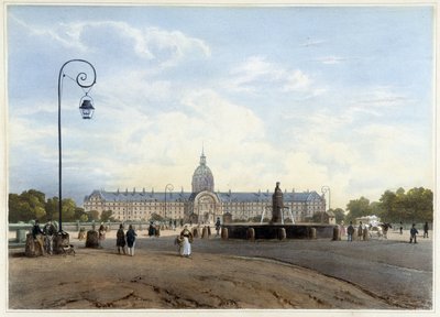 Hôtel des Invalides widziany z Pola Marsowego - w „”Spacer po Paryżu i jego okolicach””, autorstwa Jacotteta i Benoista, wyd. Gihaut autorstwa Philippe Benoist