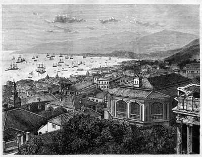 Widok na zatokę Hongkong. Grawerowanie według rysunku Benoista, w „”Le Tour du Monde, Nouveau journal des Voyages””, pod redakcją Edouarda Chartona, Paryż autorstwa Philippe Benoist
