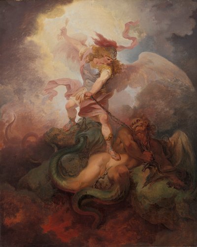 Anioł wiążący szatana autorstwa Philippe Jacques de Loutherbourg