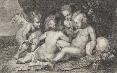 Grupa trójki dzieci i putto z owocami i barankiem ok. godz. 1760-1801. autorstwa Philippe Lambert Joseph Spruyt