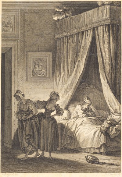 Zakład trzech plotek: Sługa autorstwa Philippe Triere and Antoine Jean Duclos after Jean Honoré Fragonard
