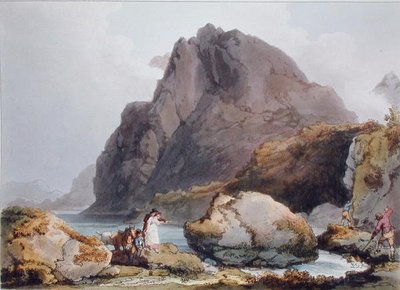 Llyn Ogween, z „Romantyczna malownicza sceneria Anglii i Walii”, opublikowana w 1805 r. (kolorowa grawerunek) autorstwa Philippe de (after) Loutherbourg