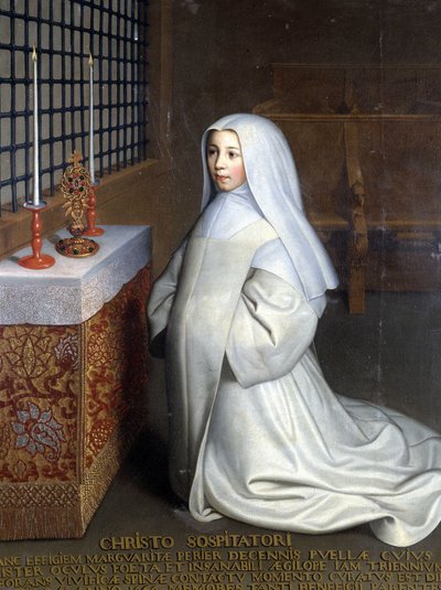 Portret Marguerite Périer, więźniarka klasztoru Port Royal des Champs (Port-Royal-des-Champs) i siostrzenicy Pascala („” Do Chrystusa Zbawiciela: Marguerite Périer, 10-letnia dziewczynka, której lewe oko zostało wyleczone w kontakcie z ożywczym cierniem”)  autorstwa Philippe de (attr. to) Champaigne