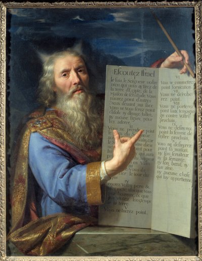 Mojżesz i tablice Aktu. Obraz Philippe De Champaigne (1602-1674) Ec. Bujda. autorstwa Philippe de Champaigne