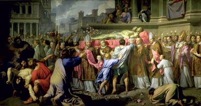 Tłumaczenie Ciał SS. Gerwazy i Protazy do katedry w Mediolanie, 1661 autorstwa Philippe de Champaigne