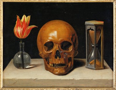 Vanitas, alegoria ulotnego czasu z czaszką i klepsydrą (olej na płótnie) autorstwa Philippe de Champaigne