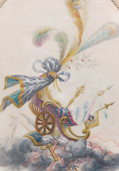 Projekt na lampę jedwabną z triumfalnym rydwanem na chmurze, ca. 1770-75. autorstwa Philippe de Lasalle