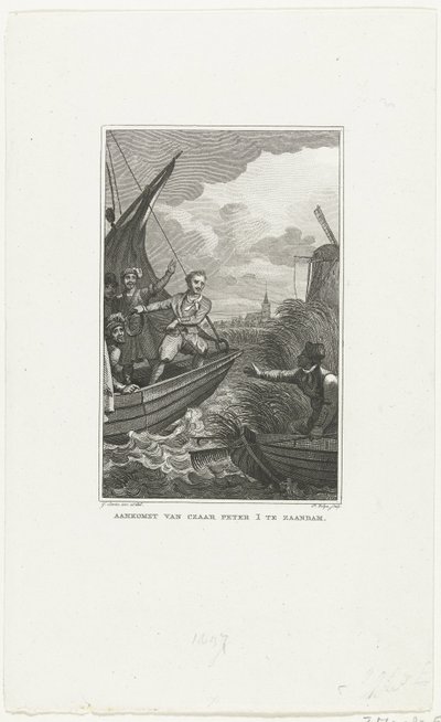 Przybycie cara Piotra Wielkiego do Zaandam, 1697, c. 1829 autorstwa Philippus Velijn