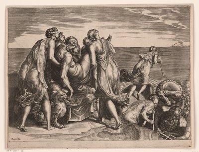 Feakowie niosą śpiącego Odyseusza do Itaki autorstwa Philips Galle (attributed to)
