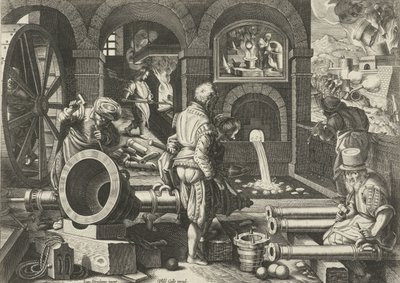 warsztat artyleryjski Nowe wynalazki i odkrycia (tytuł serii) Nova Reperta (tytuł serii) autorstwa Philips Galle (attributed to workshop of)