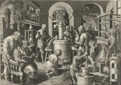 Destylacja Nowe wynalazki i odkrycia (tytuł serii) Nova Reperta (tytuł serii) autorstwa Philips Galle (attributed to workshop of)