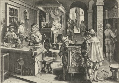 Zegarmistrzowie Nowe wynalazki i odkrycia (tytuł serii) Nova Reperta (tytuł serii) autorstwa Philips Galle (attributed to workshop of)