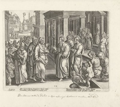 Paweł kłóci się z czarownikiem Elimasem Dzieje Apostolskie (tytuł serii) Acta Apostolorum (tytuł serii) autorstwa Philips Galle (possibly)