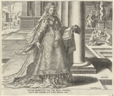 Estera Hester (tytuł na obiekcie) Osiem znanych kobiet ze Starego i Nowego Testamentu (tytuł serii) autorstwa Philips Galle