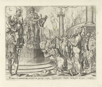 Judyta pokazuje ludowi głowę Holofernesa” Historia Judyty i Holofernesa (tytuł serii) autorstwa Philips Galle