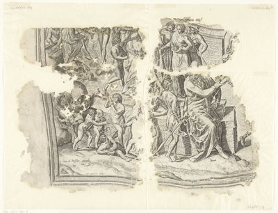 Lewy dolny róg wydruku sceny autorstwa Cebes Tabula Cebetis Carta Vitae (tytuł oryginalny) autorstwa Philips Galle