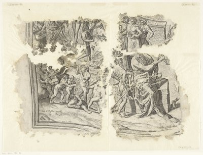 Lewy dolny róg wydruku sceny autorstwa Cebes Tabula Cebetis Carta Vitae (tytuł oryginalny) autorstwa Philips Galle