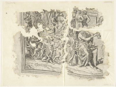 Lewy dolny róg wydruku sceny autorstwa Cebes Tabula Cebetis Carta Vitae (tytuł oryginalny) autorstwa Philips Galle