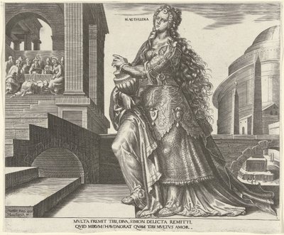 Maria Magdalena Magdalena (tytuł na obiekcie) Osiem znanych kobiet ze Starego i Nowego Testamentu (tytuł serii) autorstwa Philips Galle