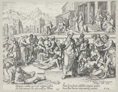 Petrus uzdrawiał chorych swoim cieniem autorstwa Philips Galle