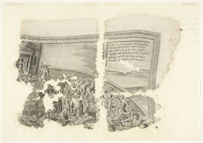 Prawy górny róg wydruku sceny autorstwa Cebes Tabula Cebetis Carta Vitae (tytuł na obiekcie) autorstwa Philips Galle