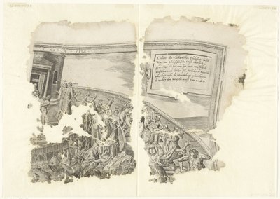 Prawy górny róg wydruku sceny autorstwa Cebes Tabula Cebetis Carta Vitae (tytuł na obiekcie) autorstwa Philips Galle