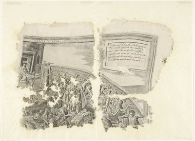 Prawy górny róg wydruku sceny autorstwa Cebes Tabula Cebetis Carta Vitae (tytuł na obiekcie) autorstwa Philips Galle