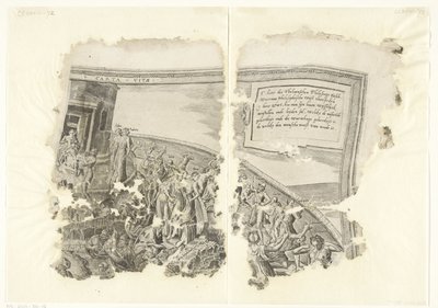 Prawy górny róg wydruku sceny autorstwa Cebes Tabula Cebetis Carta Vitae (tytuł na obiekcie) autorstwa Philips Galle