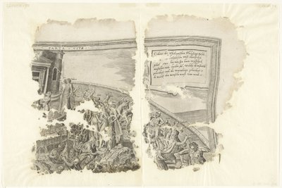 Prawy górny róg wydruku sceny autorstwa Cebes Tabula Cebetis Carta Vitae (tytuł na obiekcie) autorstwa Philips Galle